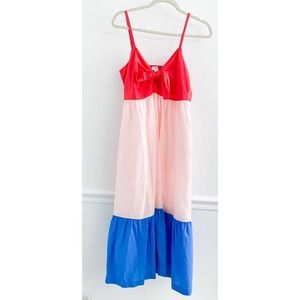 J.Crew Factory Colorblock Tie-front Cutout Midi Tiered Dress